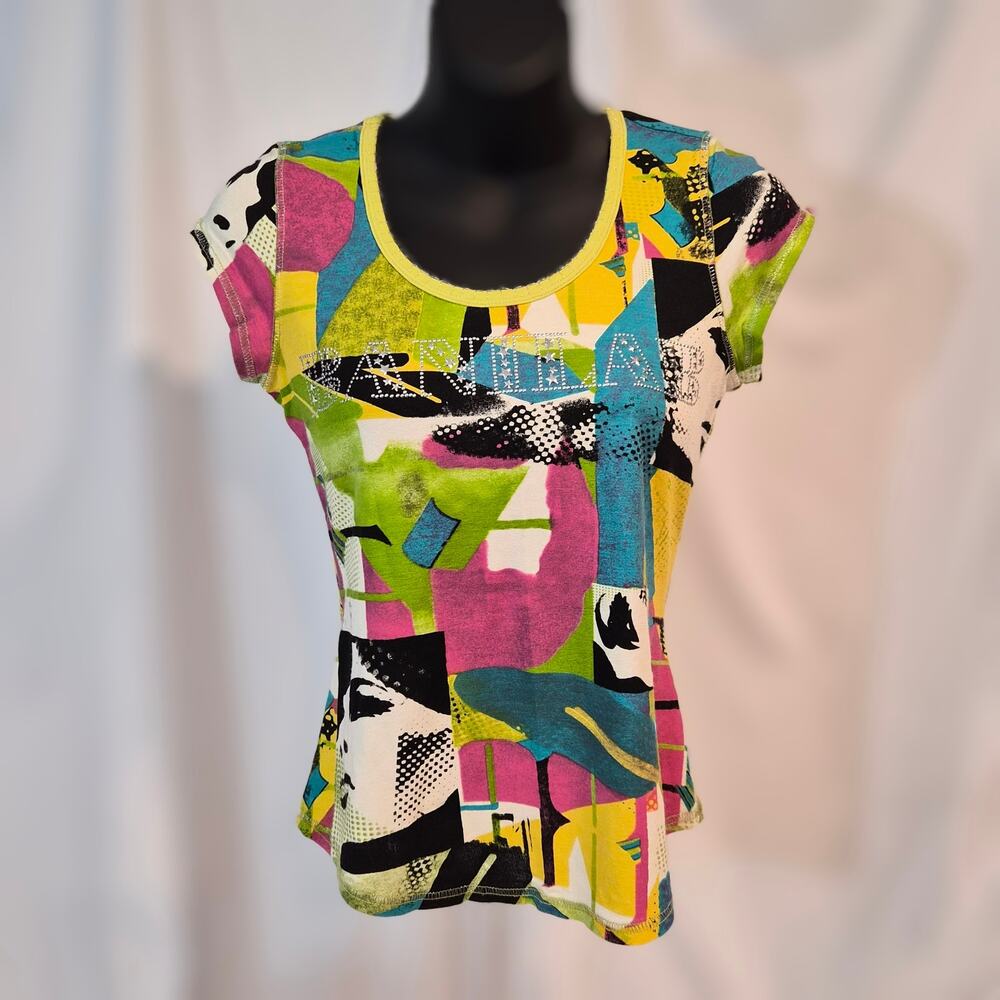 Y2K Banila B Pop Art Graphic Top Rhinestone Whimsigoth Cyber Abstract S